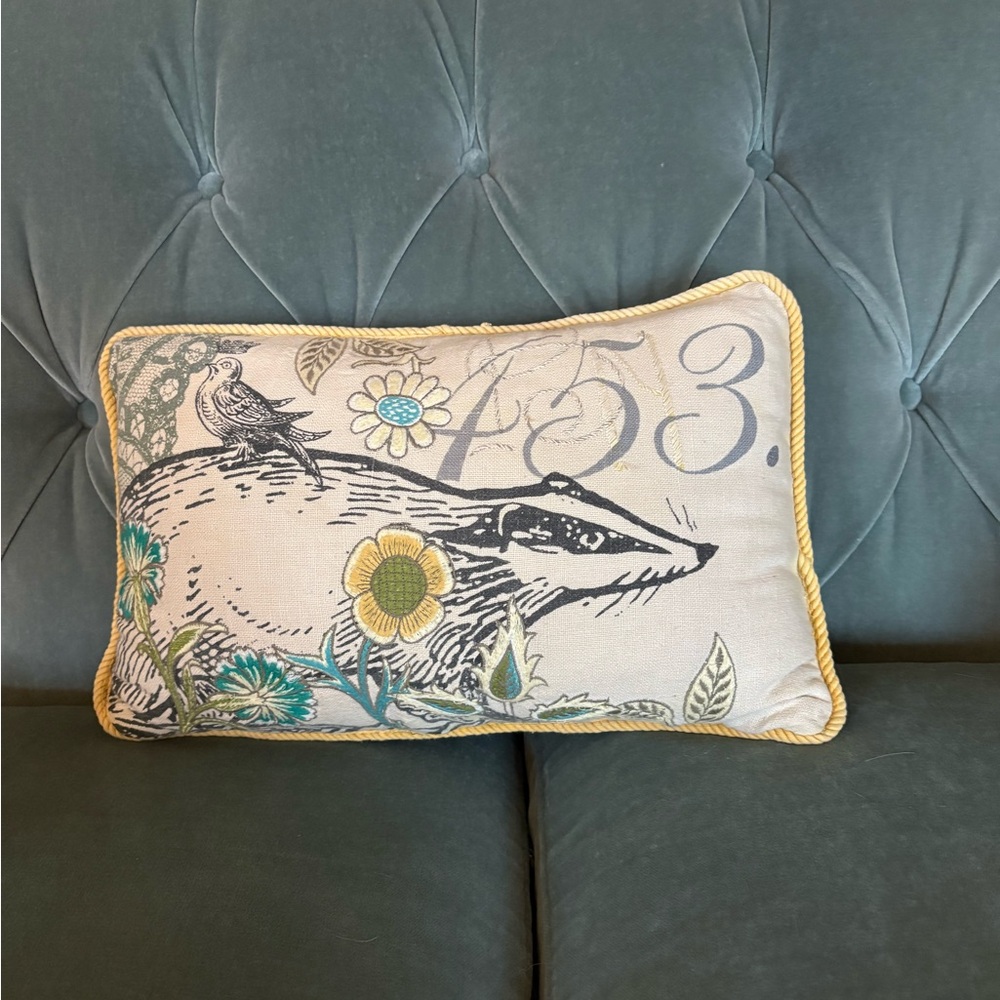 Anthropologie Embroidered Badger Pillow